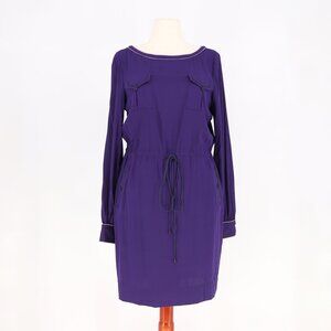NWT Z SPOKE by ZAC POSEN Silk Long Sleeve Dress Drawstring Waist Purple Size 14